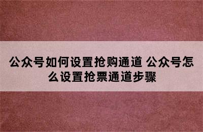 公众号如何设置抢购通道 公众号怎么设置抢票通道步骤